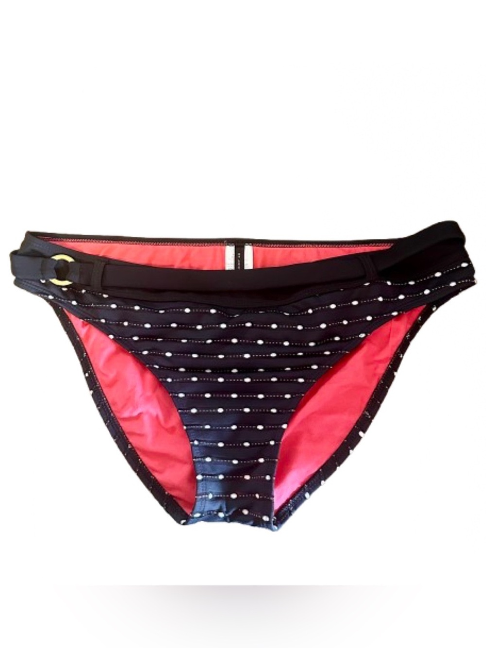 St John Sport Bikini Bottoms Sz 10 Navy Pink Resort Swim Gold Belt USA